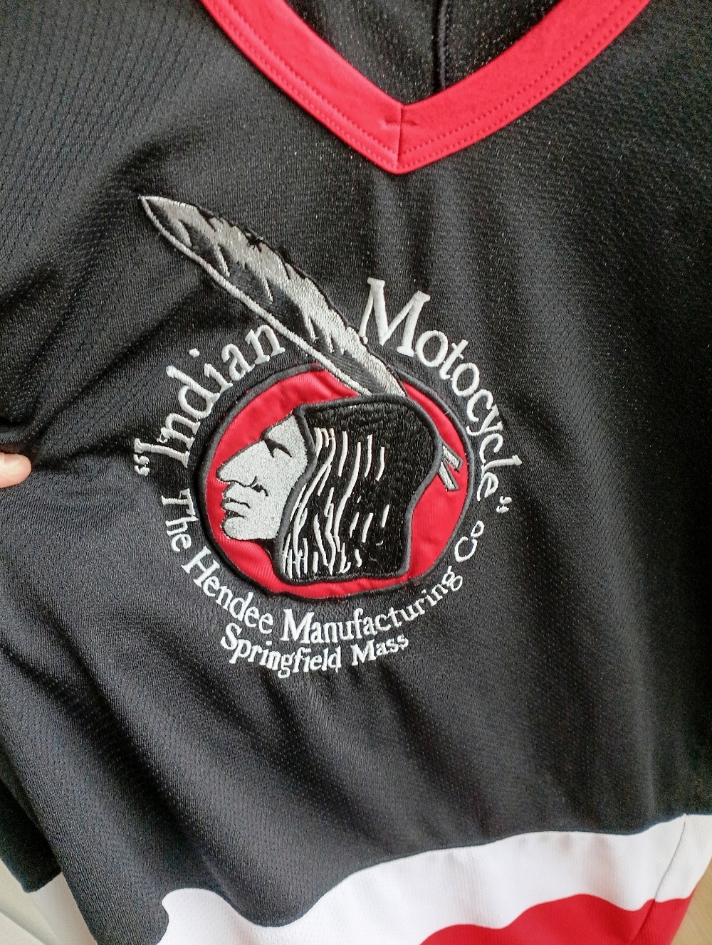 Vintage 90s Indian Motorcycle CCM Maska Hockey Jersey XXL Black Red Rare - Picture 3 of 11